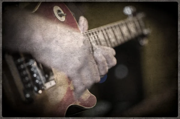 Grunge, guitar and guitarist — Stock Photo, Image