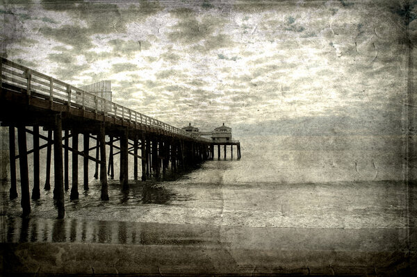 Retro-styled postcard of the pier at Newport Beach, California