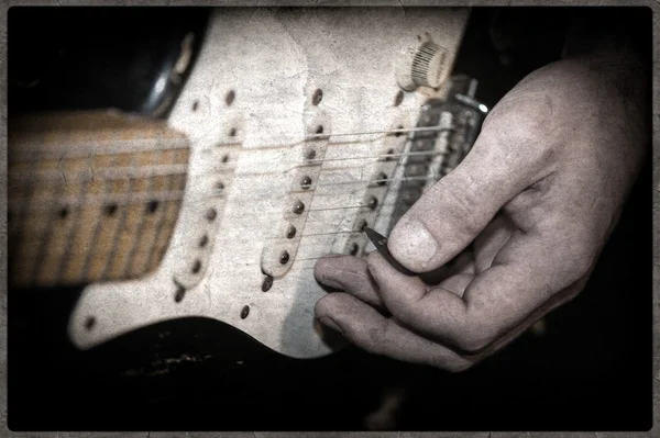 Grunge, guitar and guitarist — Stock Photo, Image