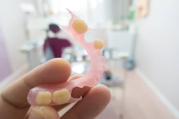 Modern Nylon Dental Prosthesis Hands Docto — Stock Photo, Image