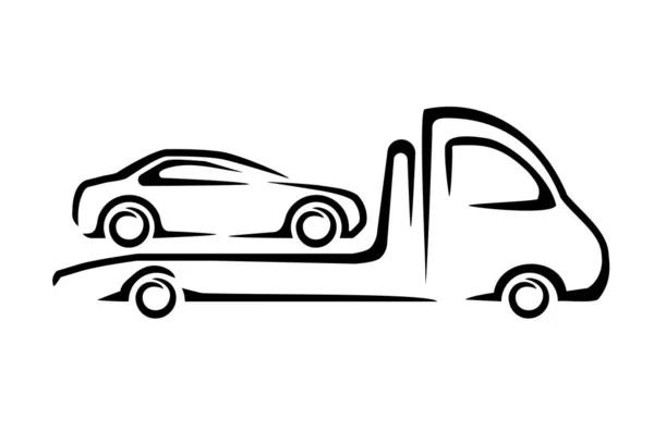 Abschleppwagen Ikone Pinselstrich Stil Skizze Eines Autos Auf Einem Abschleppwagen — Stockvektor
