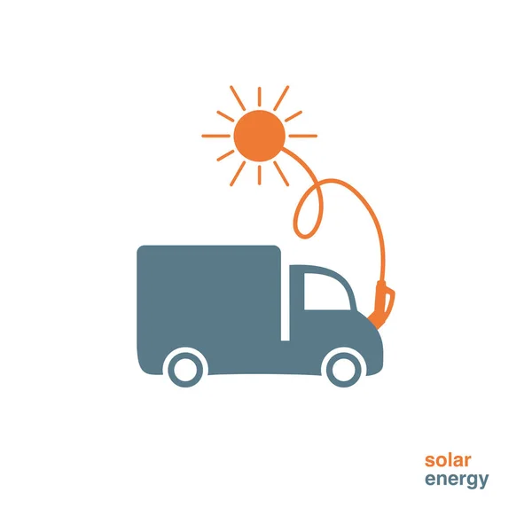 Електрична Вантажівка Заряджається Сонячною Енергією Автомобіль Підключений Сонця — стоковий вектор