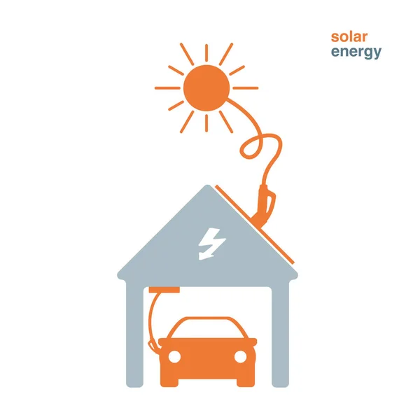 Автомобіль Заряджається Гаражі Сонячною Енергією Сонячний Шнур Підключений Будинку Концепція — стоковий вектор