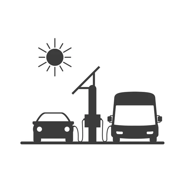 Ladestation Mit Solarmodul Für Elektrofahrzeuge Und Elektrobusse — Stockvektor