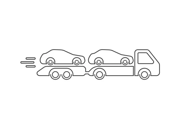 Abschleppwagen Symbol Mit Zusätzlichem Anhänger Dünnen Reihen Die Autos Liegen — Stockvektor