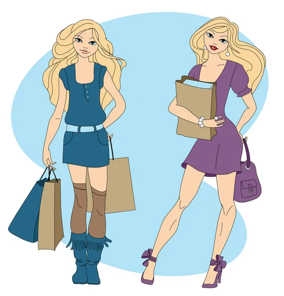 Iki kadın alışveriş — Stok Vektör