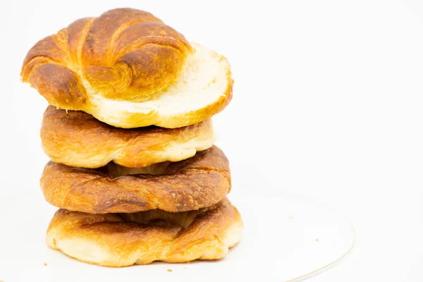 Gedetailleerde Close Van Heerlijke Boterachtige Platte Croissants — Stockfoto