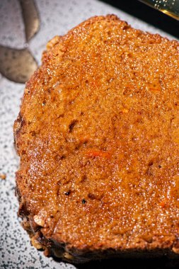 Lezzetli nemli taze havuçlu kek, detaylı yakın plan..