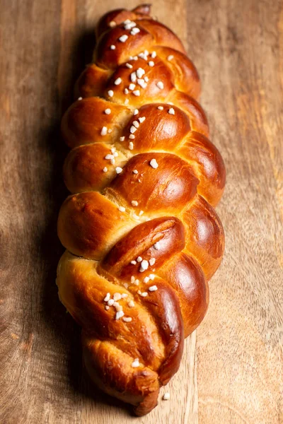 Beautiful Three Braid Golden Baked Bread Egg Wash Hail Sugar — стоковое фото