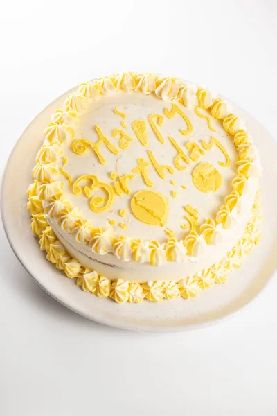 Лимонный Торт Днем Рождения Желтой Декоративной Глазурью — стоковое фото