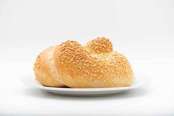 Delicious Fresh Baked Knot Bread Roll Sesame Seeds — Stock Photo, Image