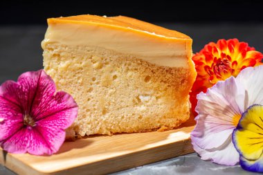 Homemade freshly baked Leche Flan also known as Custard Cake. A dessert made-up of eggs and milk with a soft caramel on top. A Filipino version of creme caramel.