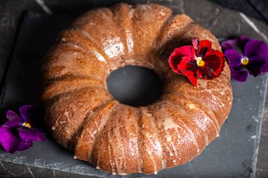 Fresh baked homemade ginger bundt cake with a cinnamon and ginger glaze
