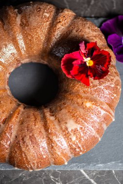 Fresh baked homemade ginger bundt cake with a cinnamon and ginger glaze