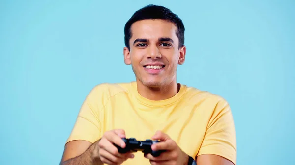 Kyiv Ukraine December 2021 Cheerful Young Man Holding Joystick Playing — Stock Photo, Image