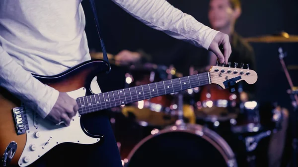 Kyiv Ukraine December 2021 Cropped View Guitarist Rehearsing Drummer — Zdjęcie stockowe