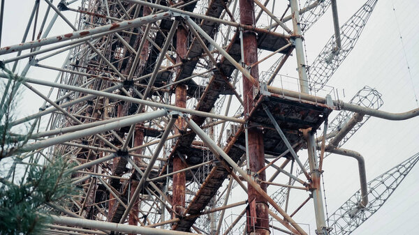 low angle view of telecommunication station in chernobyl area