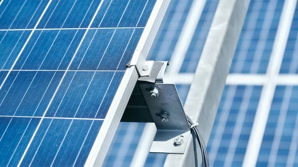Nahaufnahme Der Blauen Konstruktion Von Solarbatterien Freien — Stockfoto
