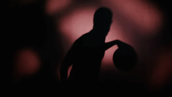 Shadow Sportsman Playing Basketball Dark Background — Foto Stock