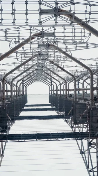 Bottom view of steel construction of telecommunication tower in chernobyl — Stock Photo