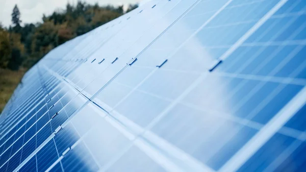 Selective focus of blue solar batteries outside — Stock Photo
