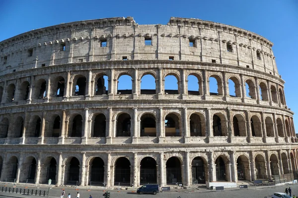 Ancient roman Colosseum in a sunny day.Facade of the famous Roman amphitheater.Ancient architecture and art.