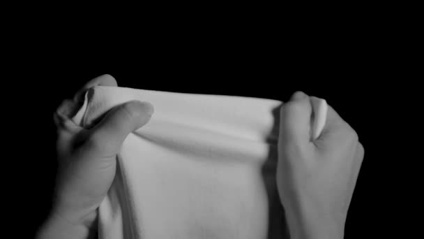Hands Try Tear White Cloth Dramatic Black White Scene Hands — Stockvideo