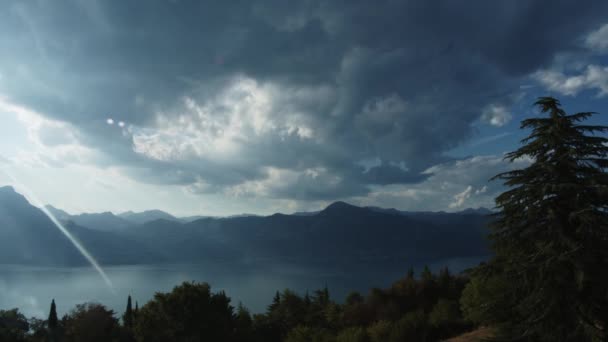 Timelapse Large Dark Clouds Lake Garda Large Thunderstorm Cluster Moves — Stok video