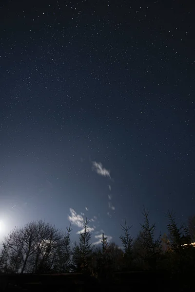 Amazing Starry Night Light Moon Top Hill Carpathian Mountains — Stock Fotó