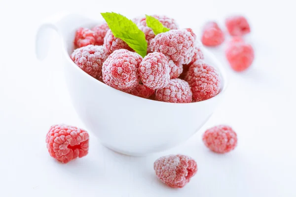 Schüssel mit erfrischenden Himbeeren — Stockfoto