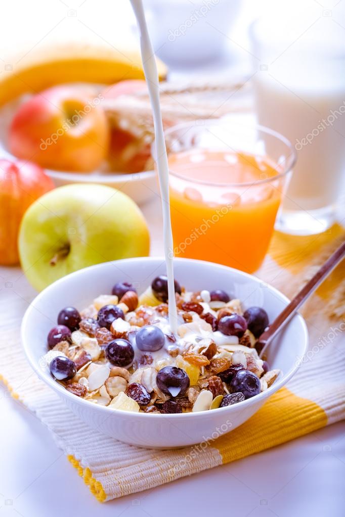Healthy breakfast muesli with blueberries