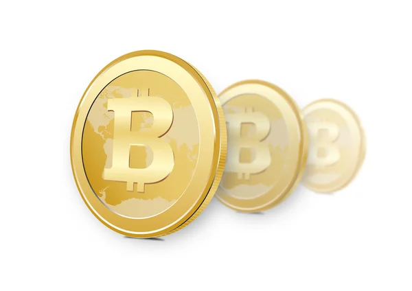 Vetor de um bitcoin três em um fundo branco — Vetor de Stock