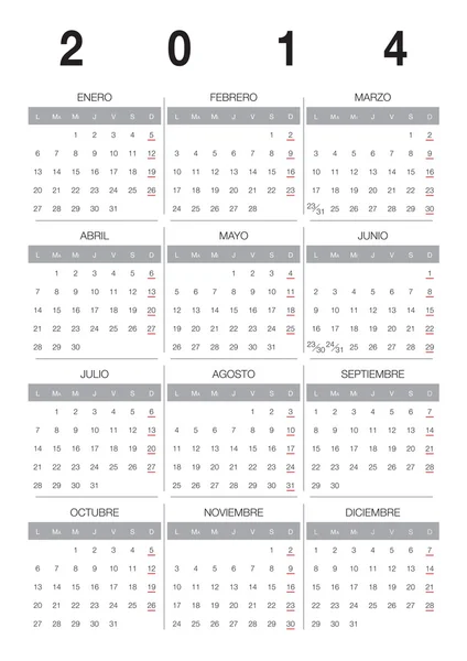 Kalender 2014 spaans — Stockvector