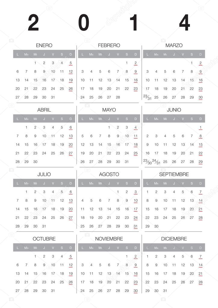Calendar 2014 Spanish