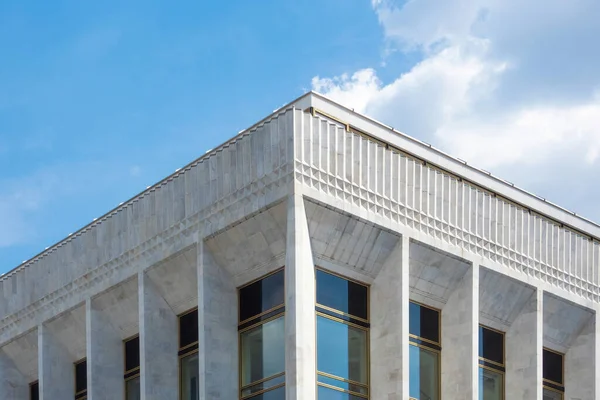 stock image Moscow, Russia - May 22, 2019. Palace of Congresses, built in the Moscow Kremlin (1961) - a rectangular building 120x70 m, with a facade of white marble pylons with glazed stained glass windows