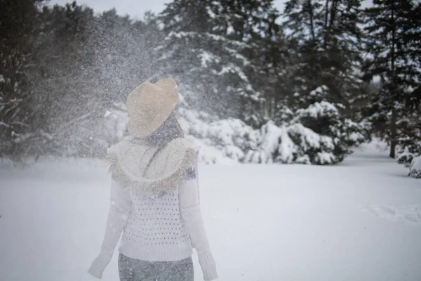 Šťastný Zimní Čas Dobře Oblečená Žena Užívá Zimu — Stock fotografie