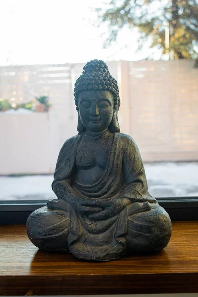 Piedra Escultura Asiático Buddha Habitación —  Fotos de Stock