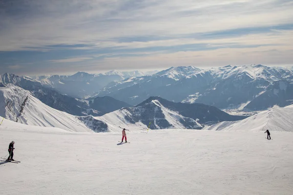 ski background, skier in a beautiful mountain landscape, winter holidays in the Alps