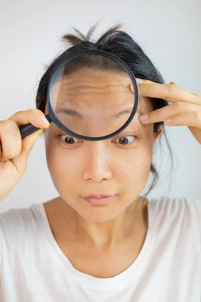 Face Asian Woman Forehead Wrinkles Face Aging Skin Forehead Crow Royalty Free Stock Images