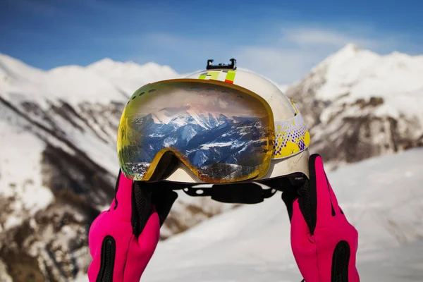 Colorful Ski Glasses Snowy Mountains Winter Ski Theme — Stock fotografie
