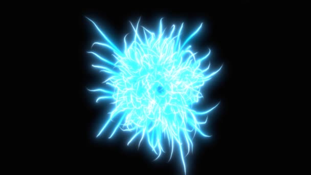 Абстрактный синий энергетический шар на черном фоне. Появление энергии. Эффект плазмы — стоковое видео