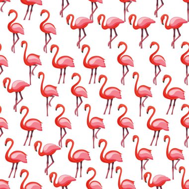 Beyaz arka planda pembe flamingo dikişsiz desen