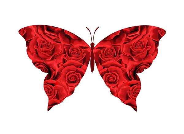 Butterfly of scarlet red rose buds silhouette isolated on white — Stockvektor