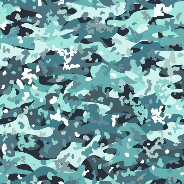 Camouflage seamless pattern. Abstract teal blue modern vector military backgound — стоковый вектор