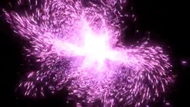 Różowe fajerwerki. Cząsteczka błyszczy blaskiem eksplozji na czarno — Wideo stockowe