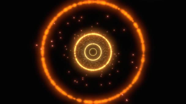 Анотація яскравих світлових кілець полум'я з рухомим фоном циклу зірок — стокове відео