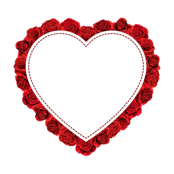 Día de San Valentín corazón etiqueta marco rosas rojas borde aislado sobre fondo blanco — Vector de stock