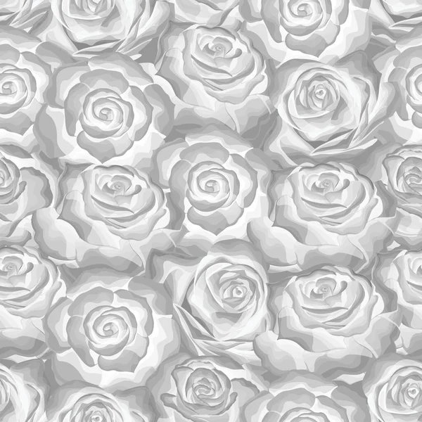 Hermoso patrón monocromo blanco y gris sin costuras en rosas con contornos — Archivo Imágenes Vectoriales