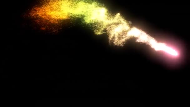 Raketa nebo kometa letí doprava. Ohňostroj Červené jiskry létání v černém — Stock video