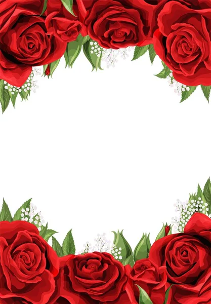 Cadre de fleurs roses à fleurs rouges pour carte de vœux, mariage ou Saint Valentin . — Image vectorielle